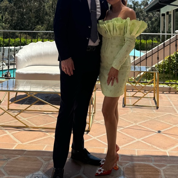 ASOS LUXE jacquard Bardot fan top long sleeve mini dress - Picture 3 of 4